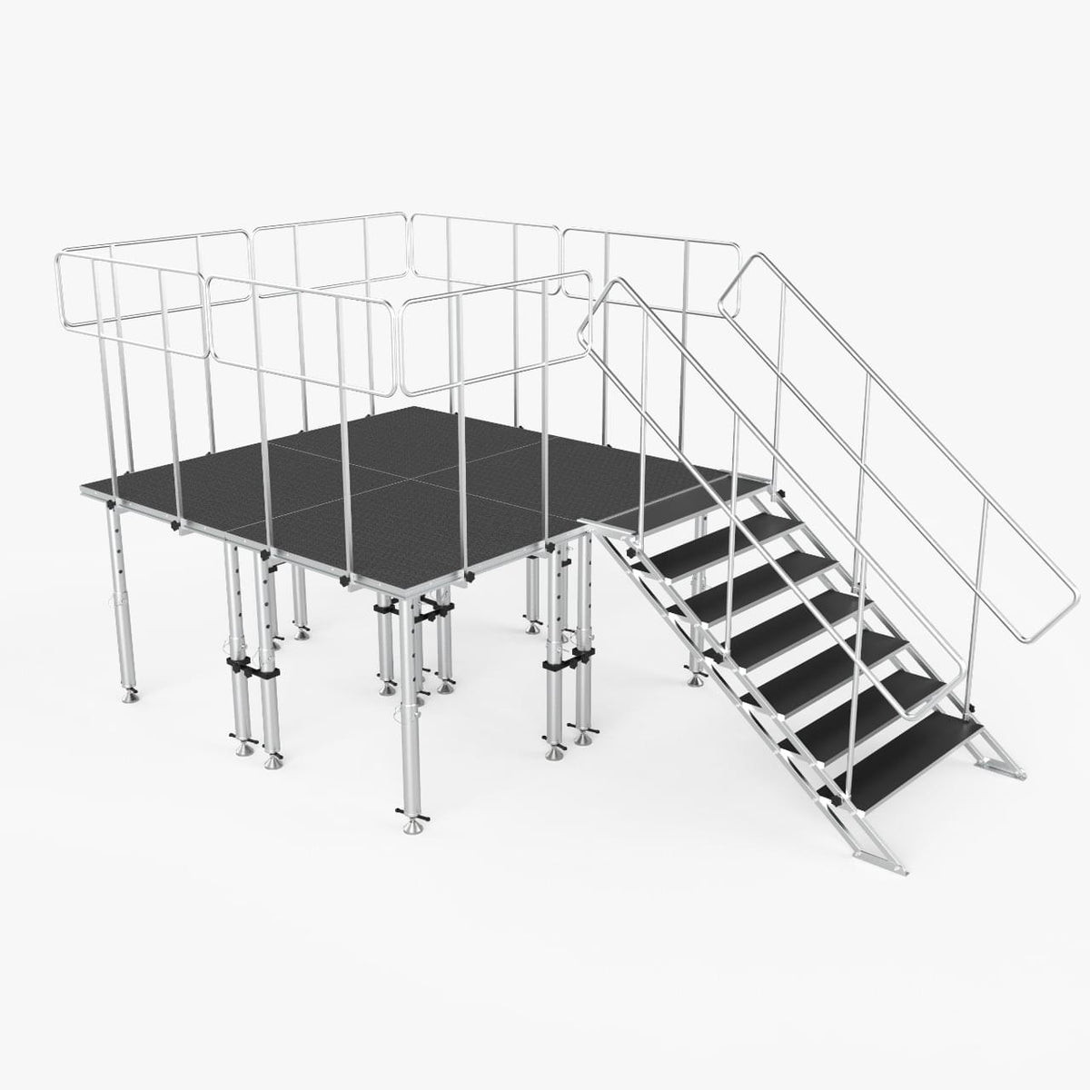 ProX 8x8 StageQ Platform Package 4x4 Decks w/ Steps Adjustable 28-48 Guard Rails and 3 Step.