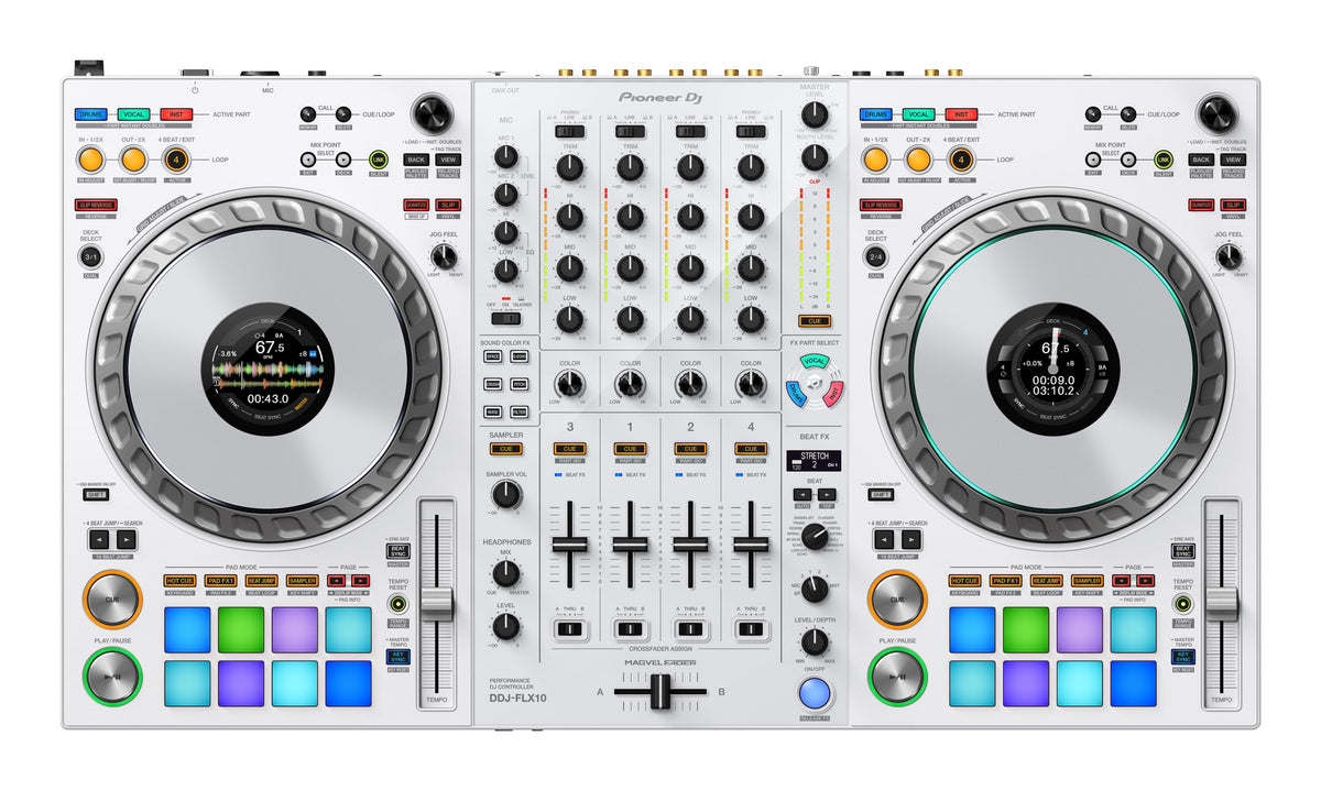 Pioneer DJ DDJ-FLX10-W (White) + 2x Pioneer DJ VM-50-W Bundle.