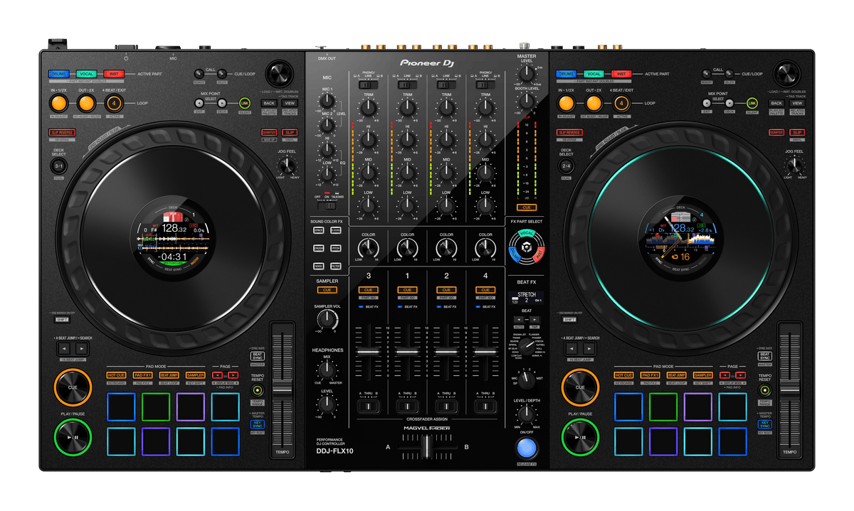 Pioneer DJ DDJ-FLX10 4-channel performance DJ controller, top view