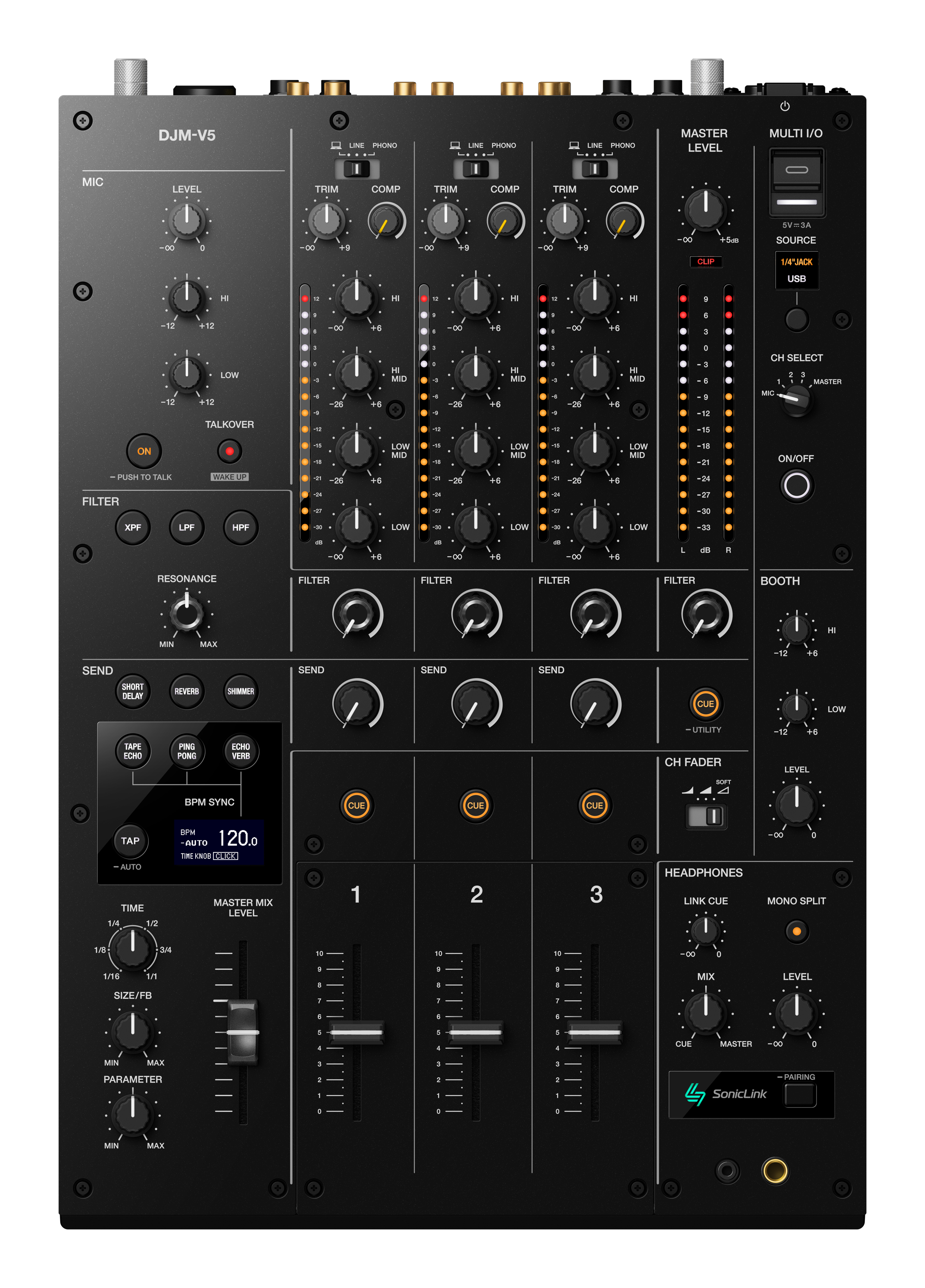 AlphaTheta DJM-V5 3-Channel Professional DJ Mixer | The DJ Hookup