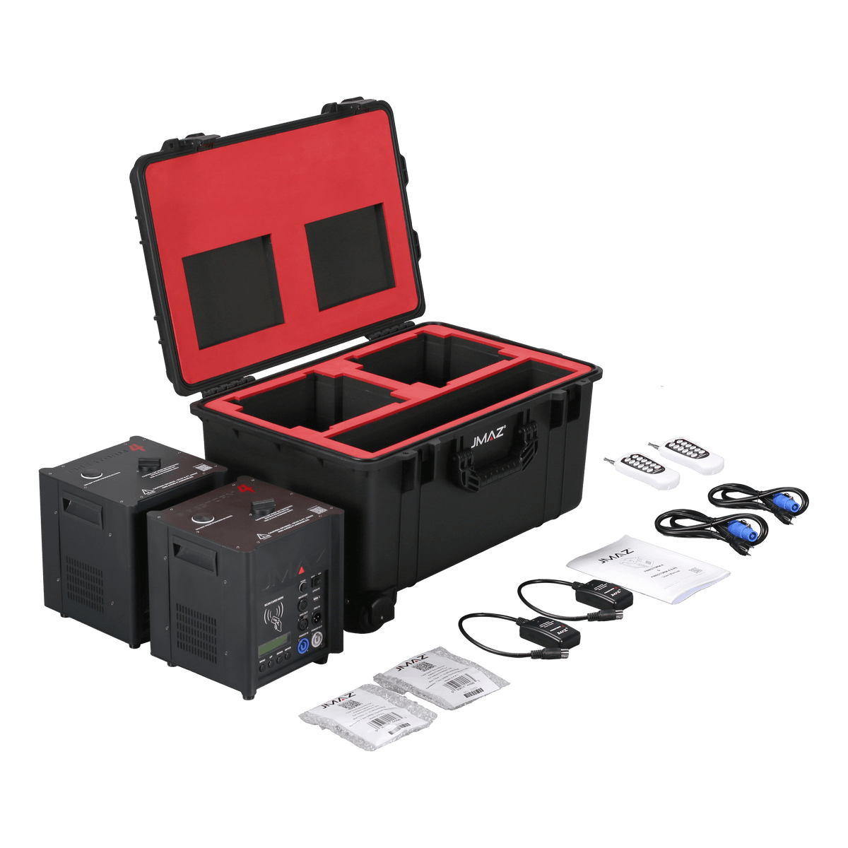 JMAZ FIRESTORM 4 600W Cold Spark Machines — 2-Pack with IP65 Injection-Molded Case & Granules