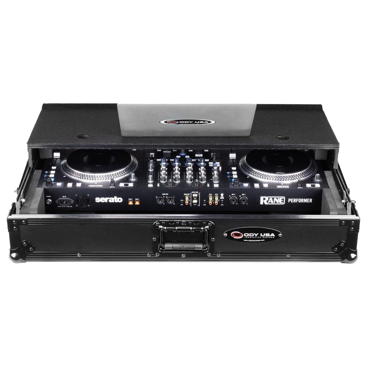 Odyssey FRBLGLP1UWPERFORMER - RANE PERFORMER Black Label 1U Case with Glide Style Laptop Platform and Wheels.