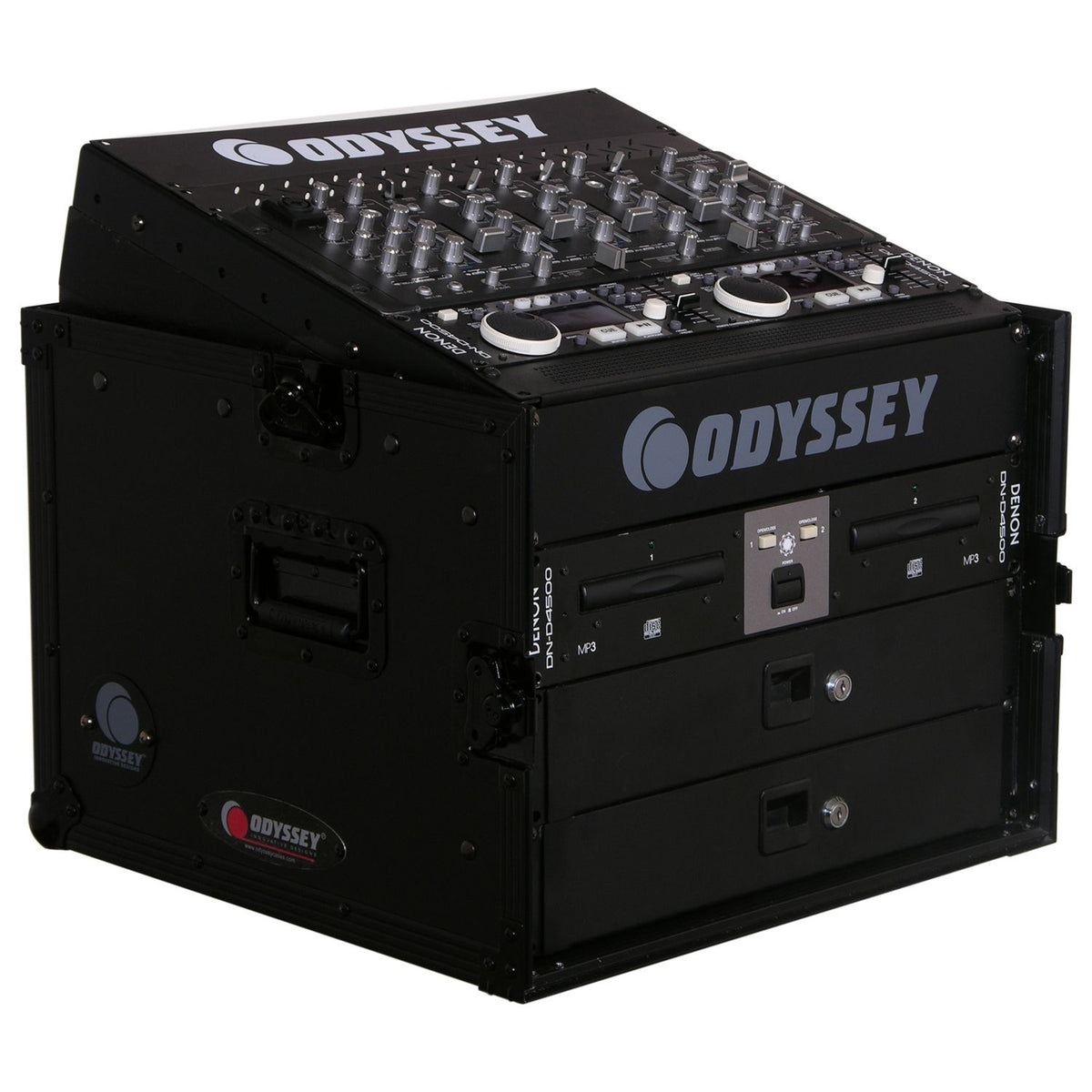 Odyssey FZ1006BL Black 10U Top Slanted 6U Vertical Pro Combo Rack
