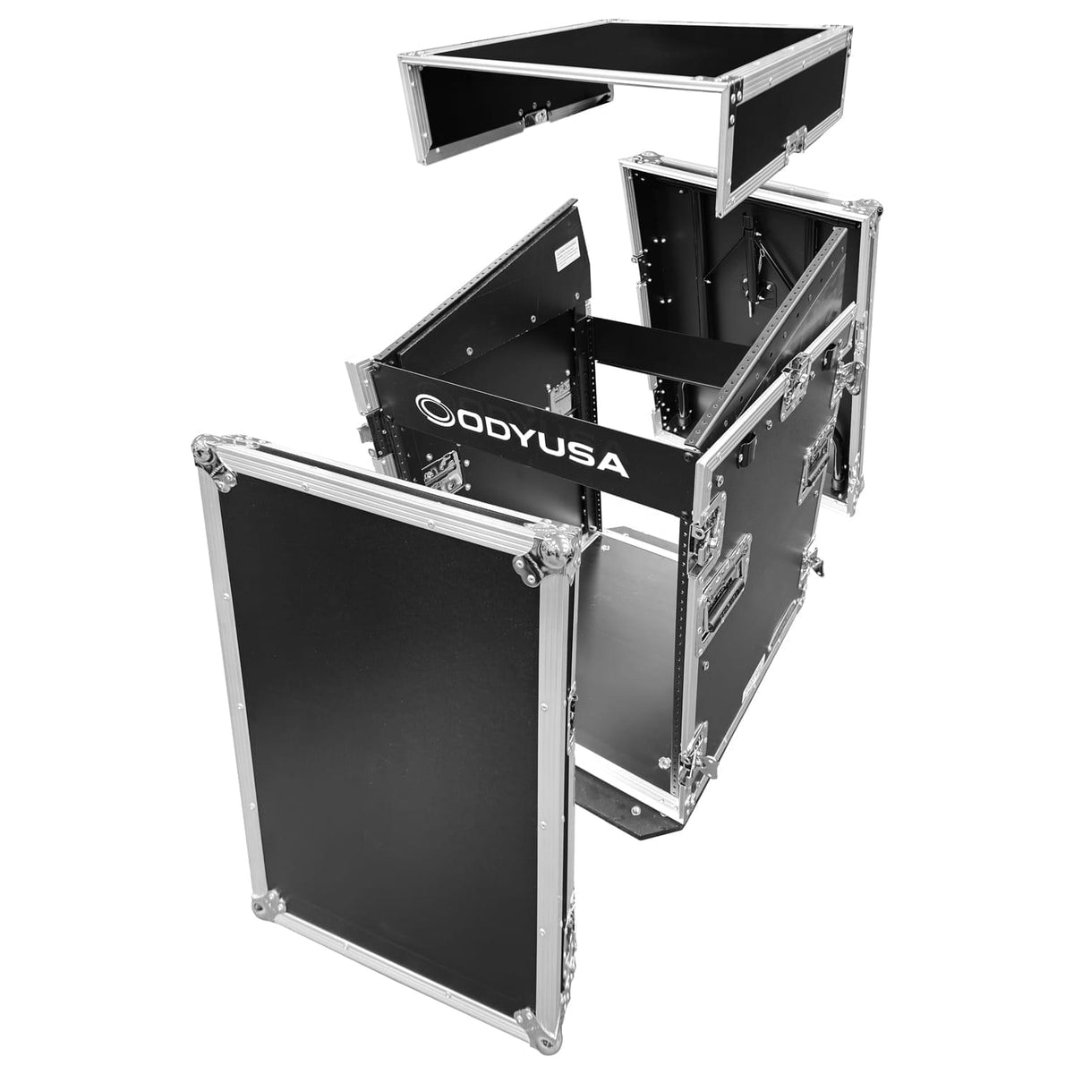 Odyssey FZ1112WDLX 11U Top Slanted 12U Vertical Pro Combo Rack with Side Table and Casters