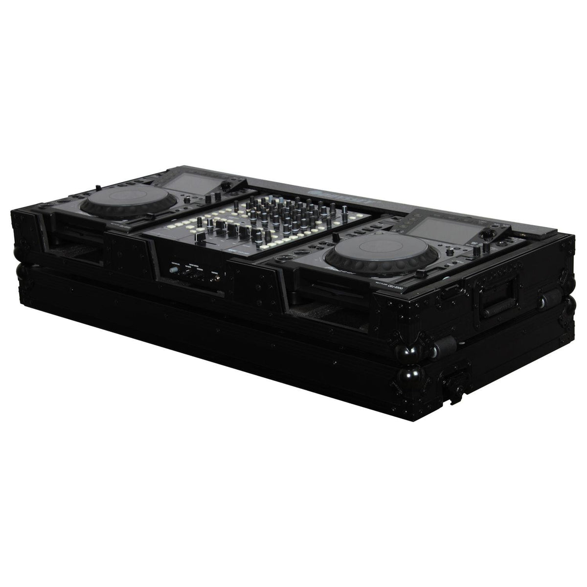 Odyssey FZ12CDJWBL - Black 12 Inch Format DJ Mixer and Two Large Format Media Players Coffin Flight Case