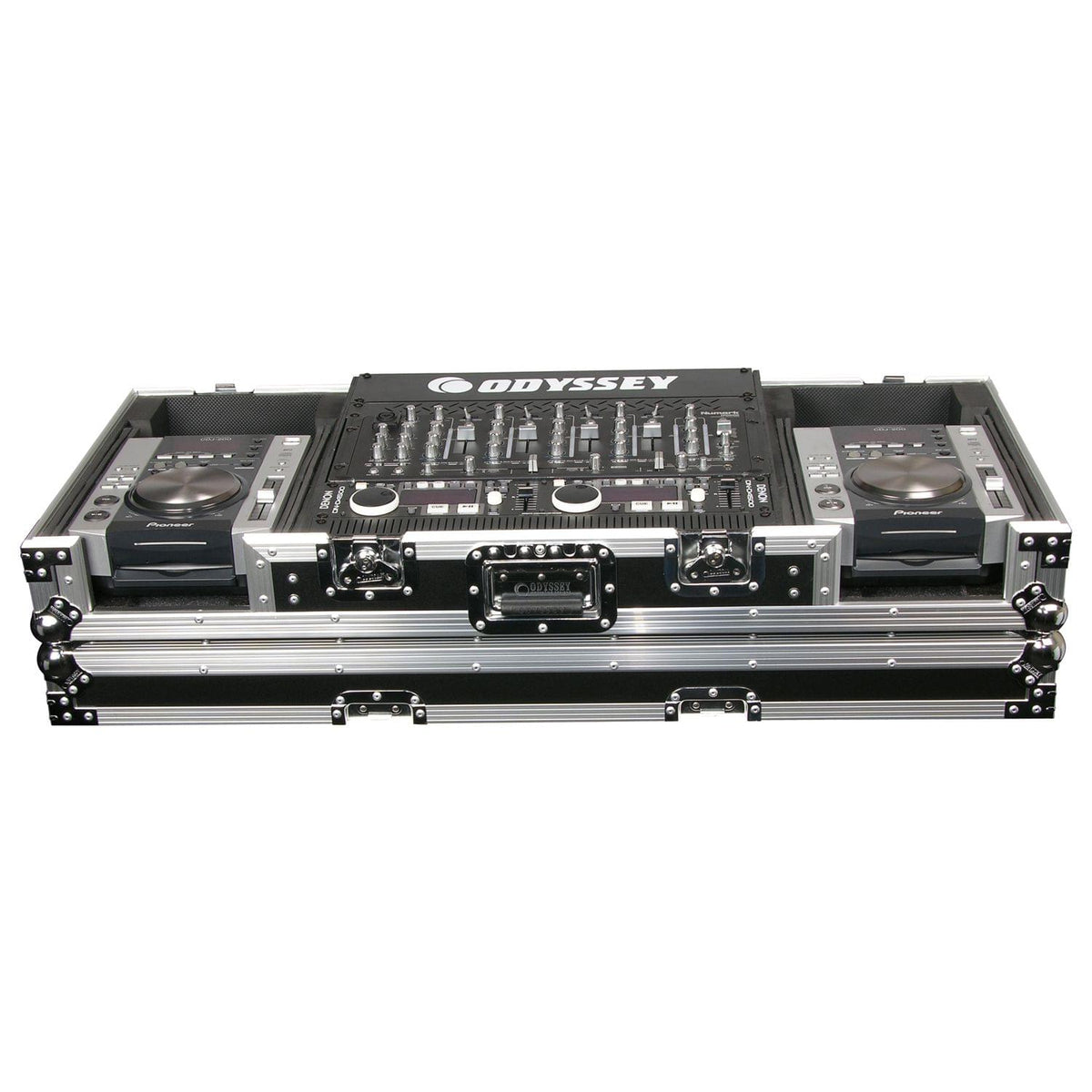 Odyssey FZ19CDIW - Universal 19" Format DJ Mixer and Two Medium Format Media Players Coffin Flight Case.