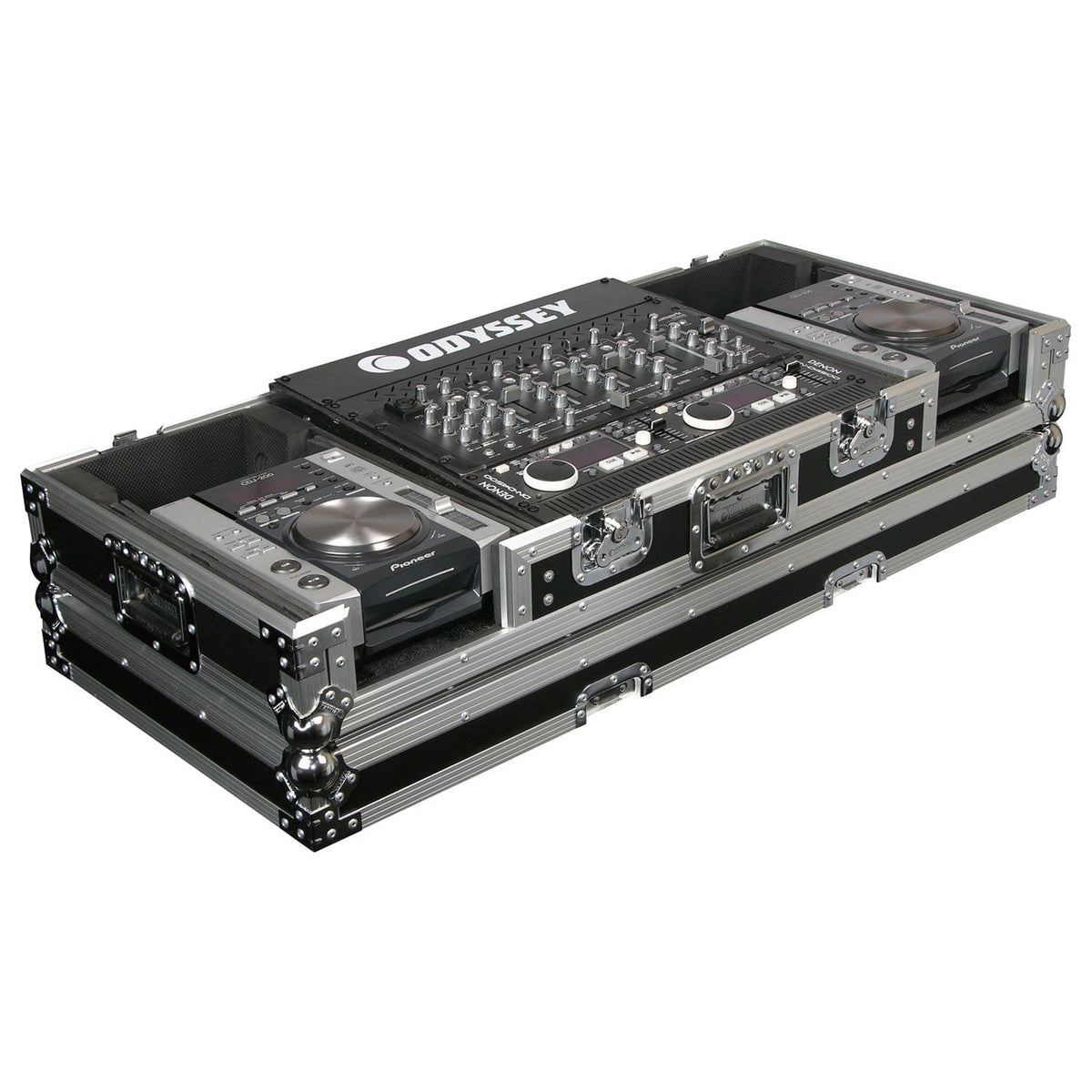 Odyssey FZ19CDIW - Universal 19" Format DJ Mixer and Two Medium Format Media Players Coffin Flight Case.