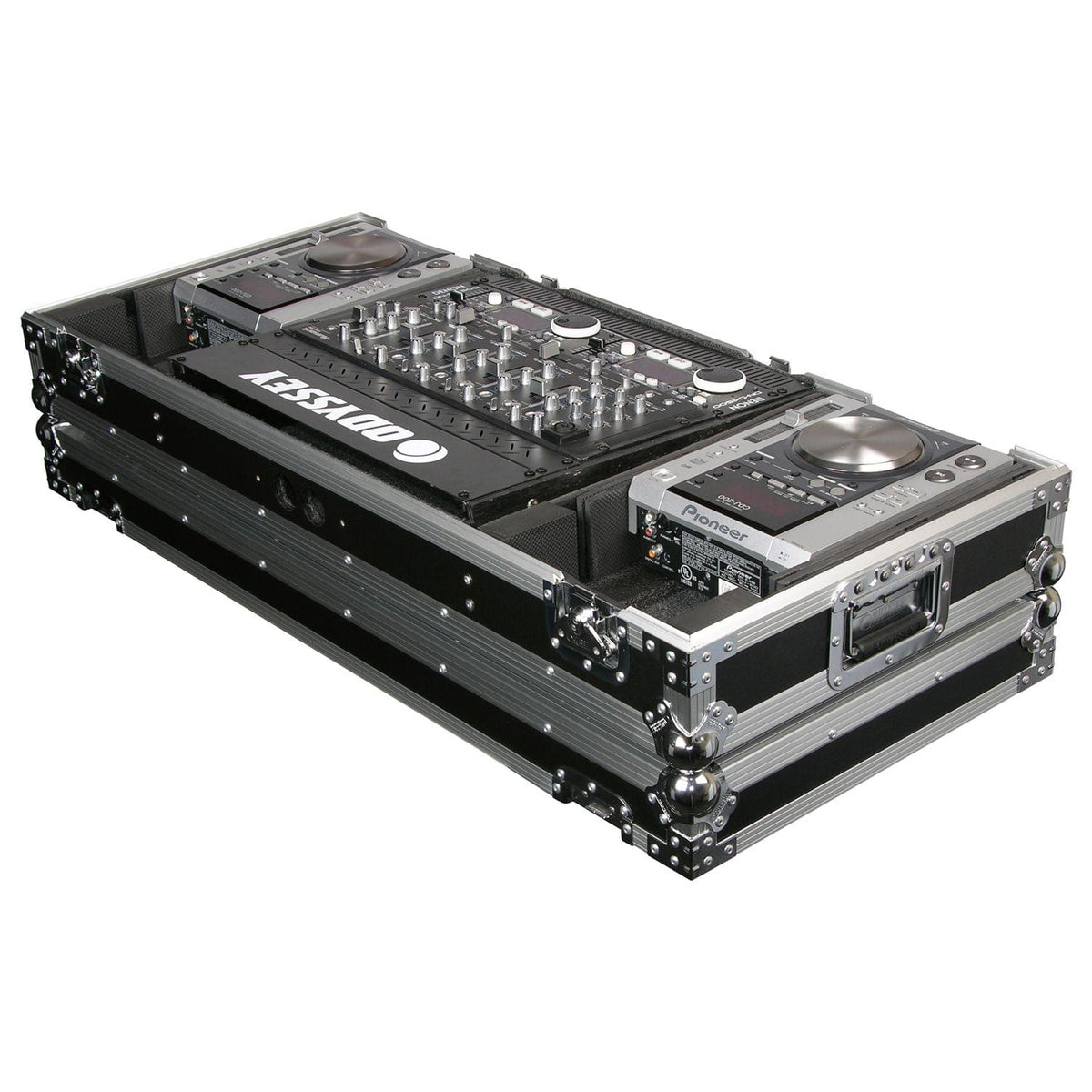 Odyssey FZ19CDIW - Universal 19" Format DJ Mixer and Two Medium Format Media Players Coffin Flight Case.