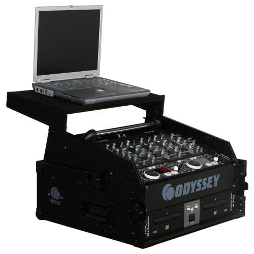 Odyssey FZGS1002BL - Black 10U Top Slanted 2U Bottom Vertical Pro Combo Rack with Glide Platform