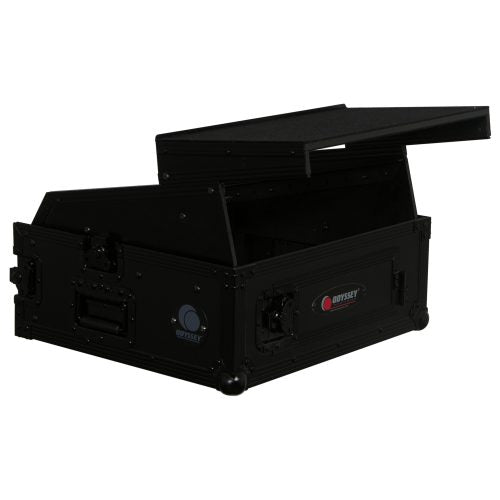 Odyssey FZGS1002BL - Black 10U Top Slanted 2U Bottom Vertical Pro Combo Rack with Glide Platform