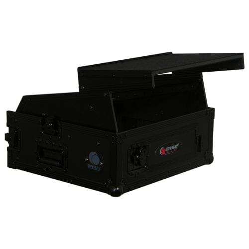 Odyssey FZGS1002BL - Black 10U Top Slanted 2U Bottom Vertical Pro Combo Rack with Glide Platform