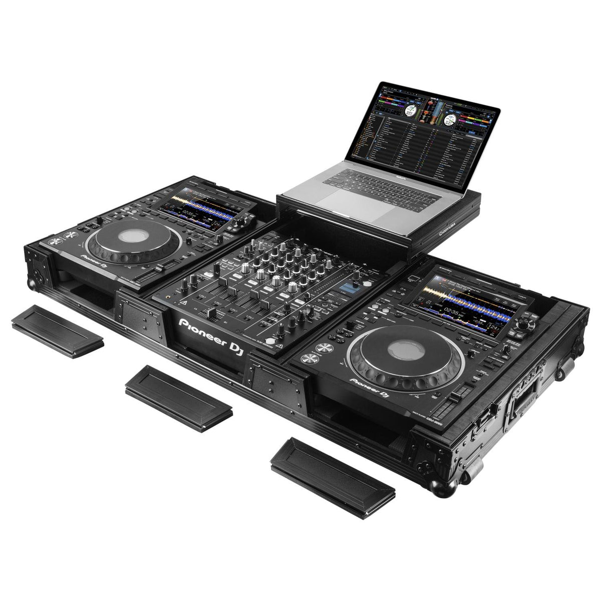 Odyssey FZGS12CDJWXD2BL - Extra Deep Black DJ Coffin Case for 12″ Format DJ Mixer and Two Media Players with Glide Platform.