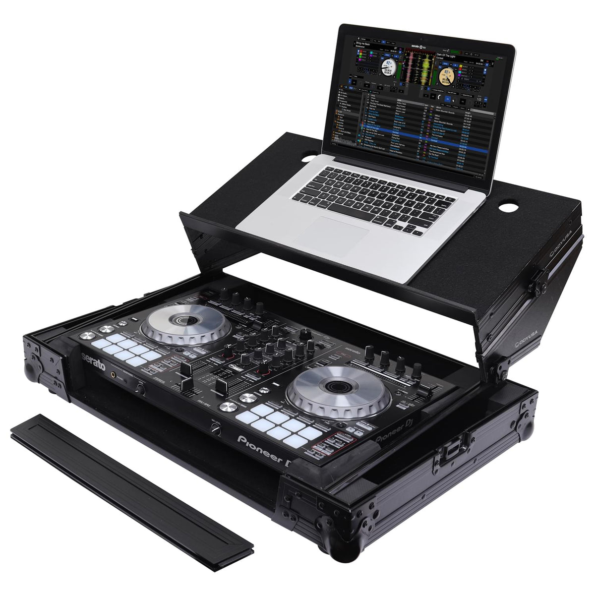 Odyssey FZGSADDJSR2BL - Black Pioneer DDJ-SR / DDJ-SR2 Flight Case with Angle Glide Platform