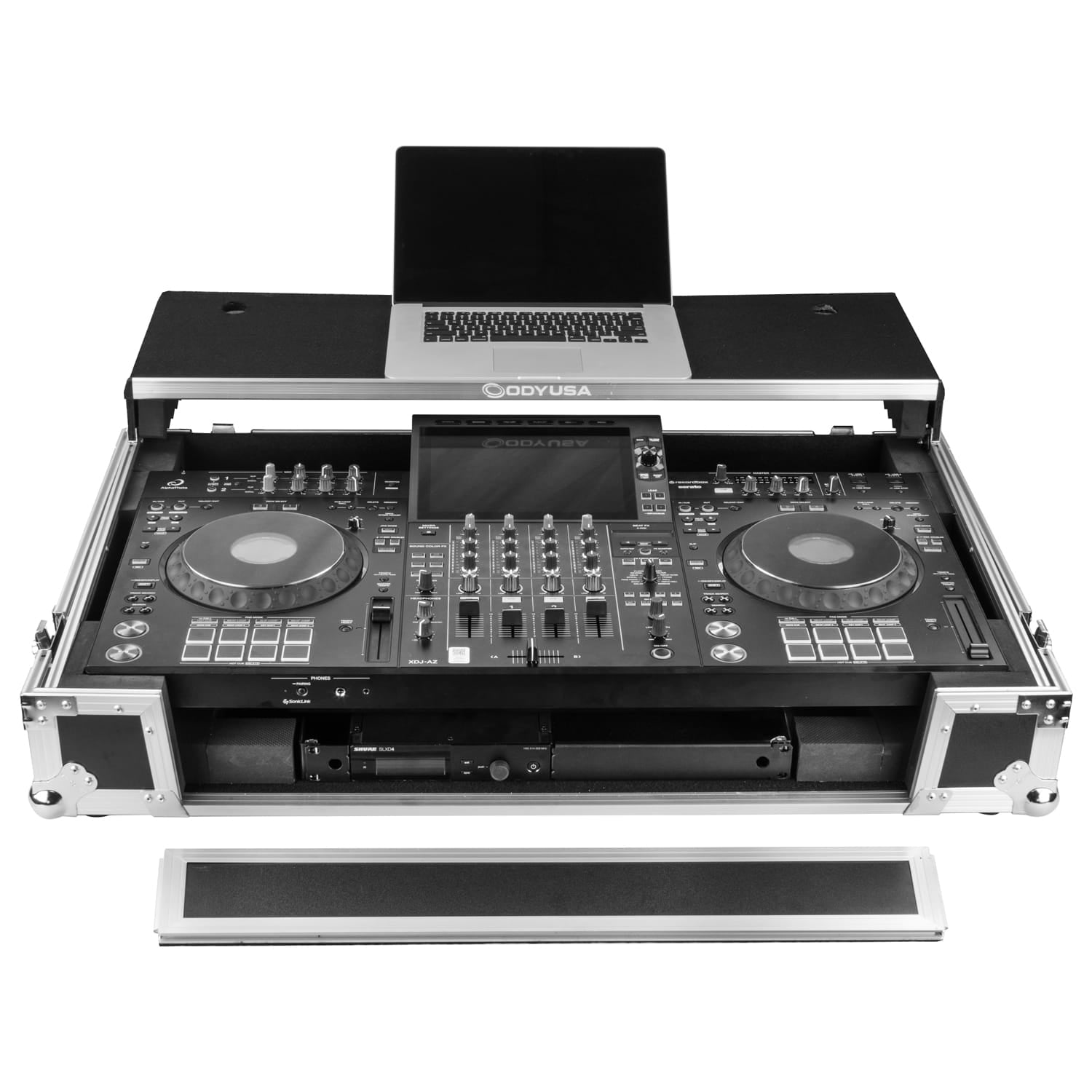 Odyssey FZGSATXDJAZW - AlphaTheta XDJ-AZ Dual 1U Rack Space Flight Case with Glide Style Laptop Platform and Wheels