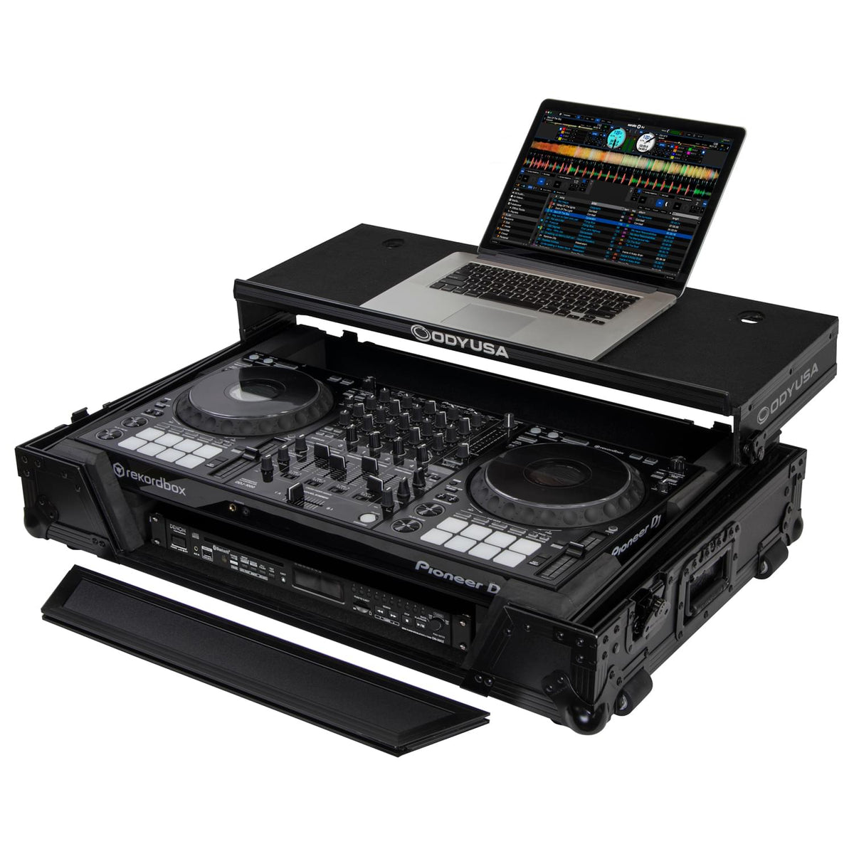 Odyssey FZGSDDJ1000W1BL - Pioneer DDJ-1000 / DDJ-1000SRT Case in Black with 1U Rack Space and Patented Glide Platform