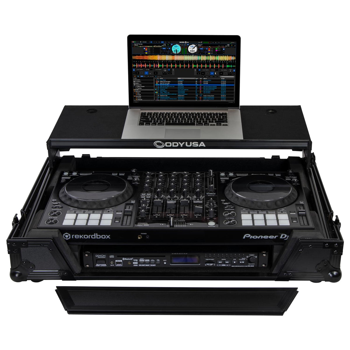 Odyssey FZGSDDJ1000W1BL - Pioneer DDJ-1000 / DDJ-1000SRT Case in Black with 1U Rack Space and Patented Glide Platform