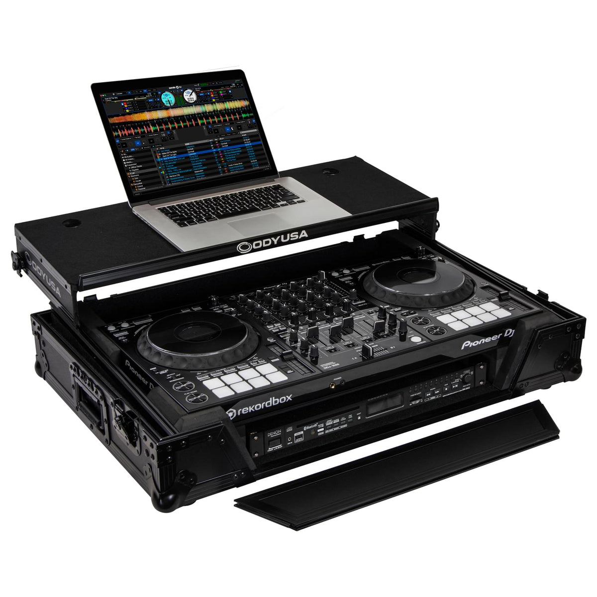 Odyssey FZGSDDJ1000W1BL - Pioneer DDJ-1000 / DDJ-1000SRT Case in Black with 1U Rack Space and Patented Glide Platform