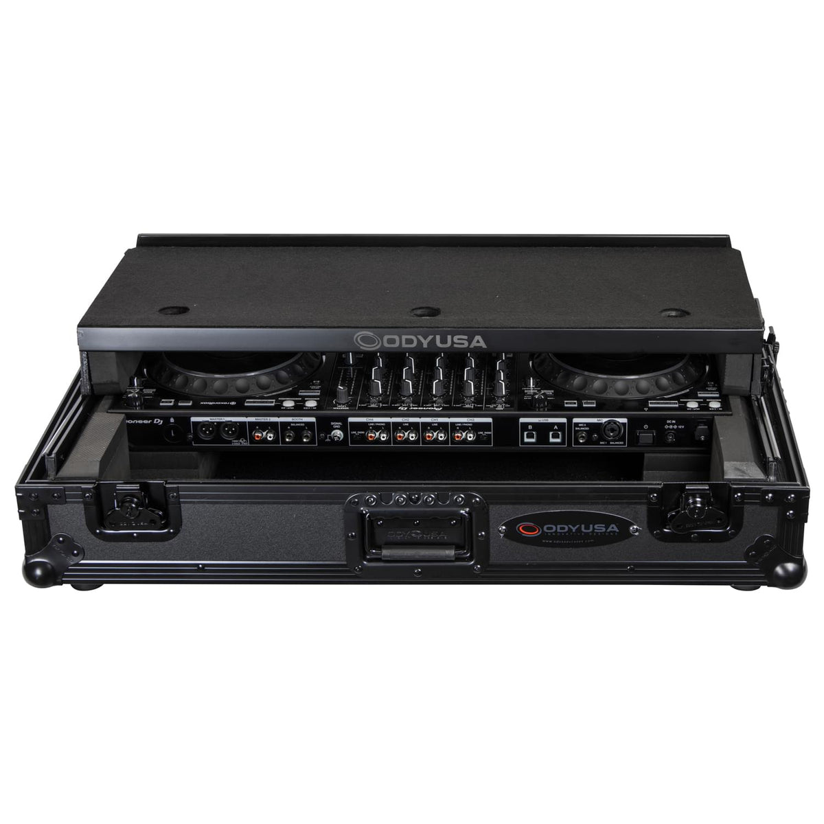 Odyssey FZGSDDJ1000W1BL - Pioneer DDJ-1000 / DDJ-1000SRT Case in Black with 1U Rack Space and Patented Glide Platform