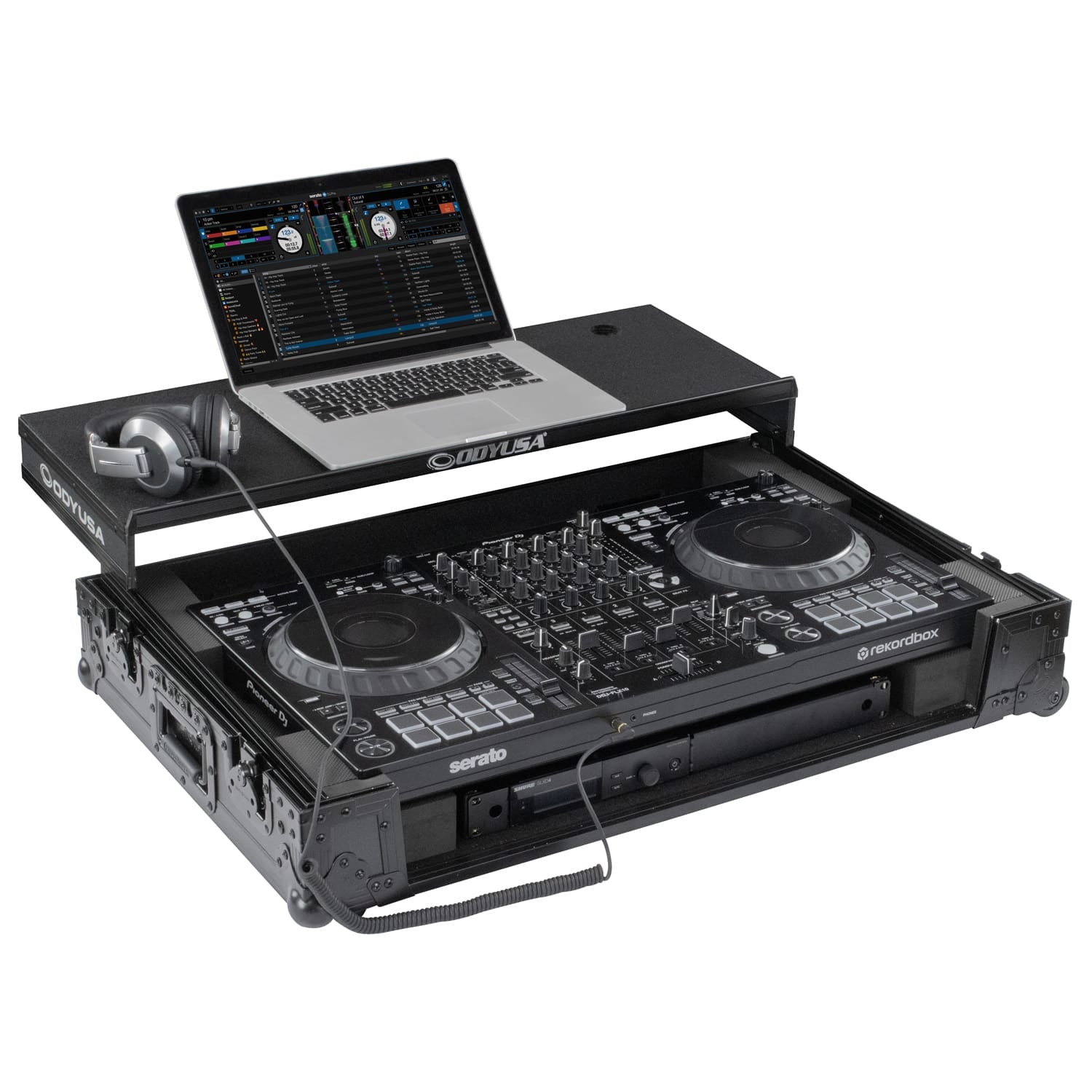 Odyssey FZGSDDJFLX10CWBL - Black Label, 1U Flight Case for the Pioneer DJ DDJ-FLX10 Controller with Glide Style Laptop Platform and Corner Wheels (CONTROLLER NOT INCLUDED)