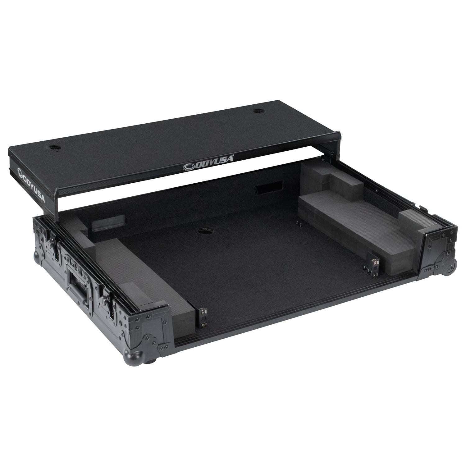 Odyssey FZGSDDJFLX10CWBL - Black Label, 1U Flight Case for the Pioneer DJ DDJ-FLX10 Controller with Glide Style Laptop Platform and Corner Wheels (CONTROLLER NOT INCLUDED)