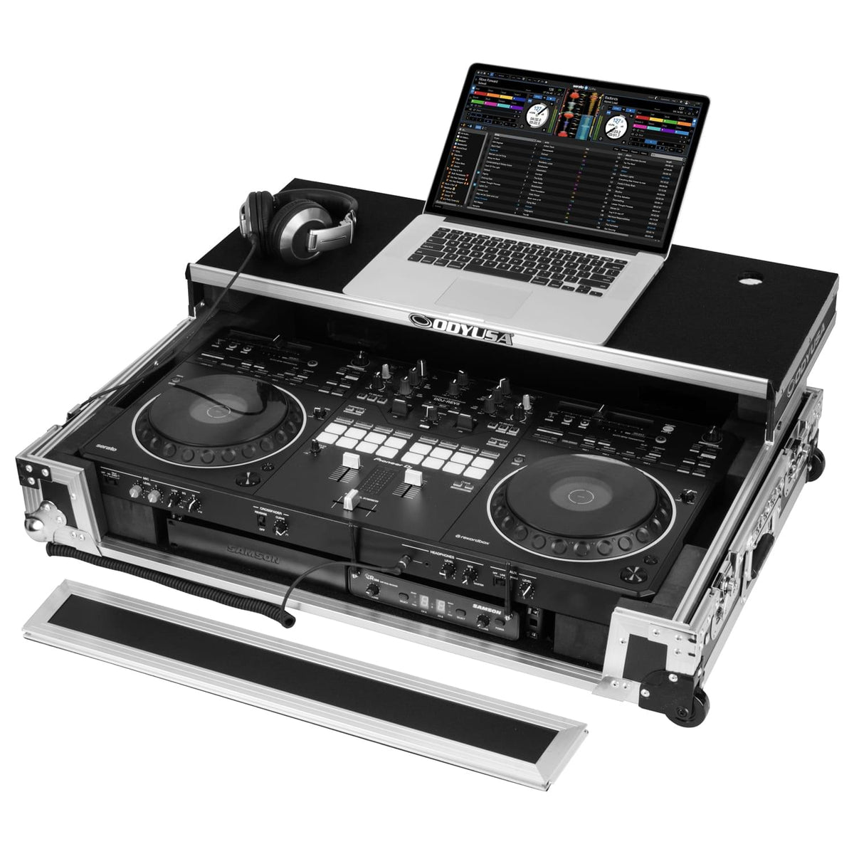 Odyssey FZGSDDJREV5CW - Odyssey DDJ-REV5 1U Flight Case with Glide Style Laptop Platform and Corner Wheels.