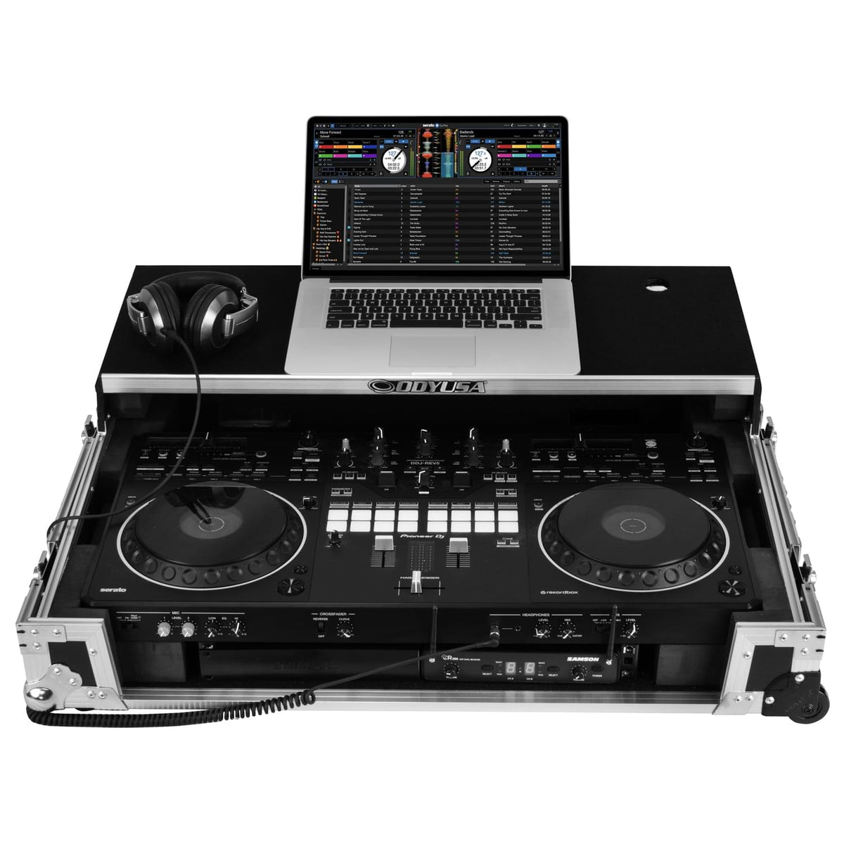 Odyssey FZGSDDJREV5CW - Odyssey DDJ-REV5 1U Flight Case with Glide Style Laptop Platform and Corner Wheels.