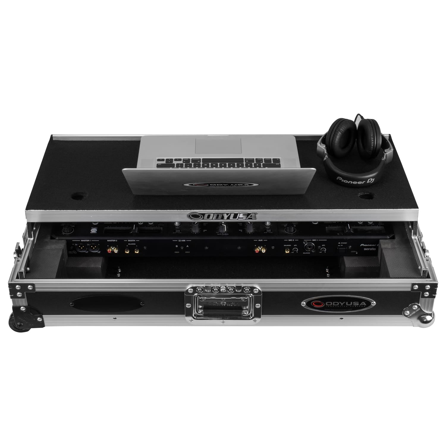 Odyssey FZGSDDJREV5CW - Odyssey DDJ-REV5 1U Flight Case with Glide Style Laptop Platform and Corner Wheels