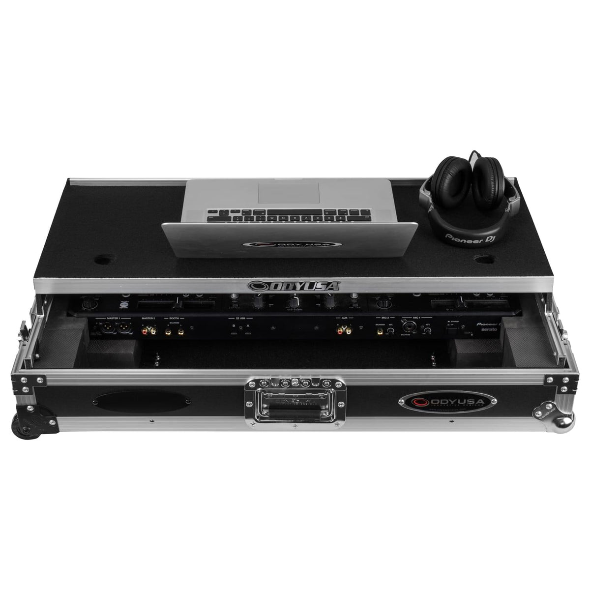 Odyssey FZGSDDJREV5CW - Odyssey DDJ-REV5 1U Flight Case with Glide Style Laptop Platform and Corner Wheels.