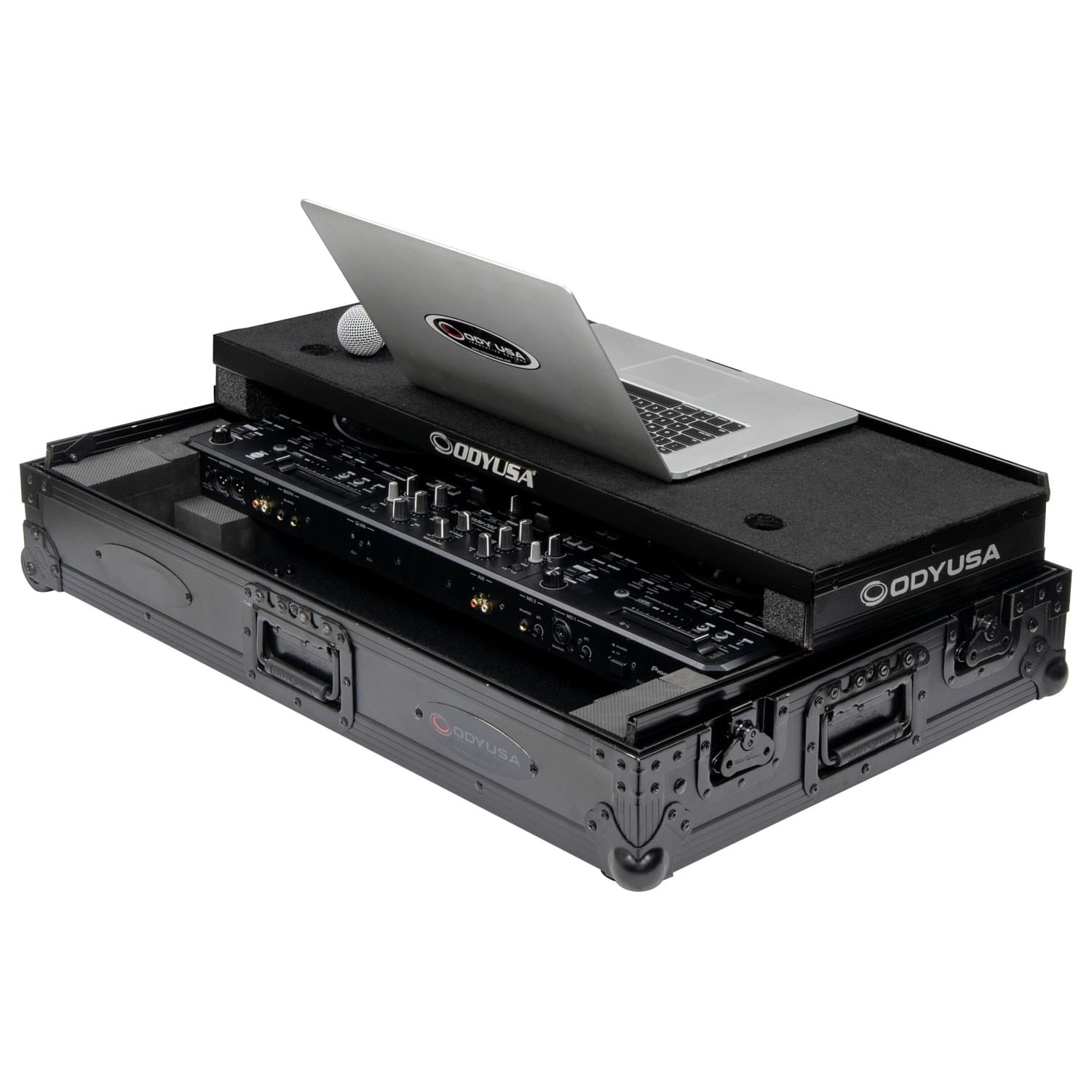 Odyssey FZGSDDJREV5CWBL - Black Label DDJ-REV5 1U Flight Case with Glide Style Laptop Platform and Corner Wheels