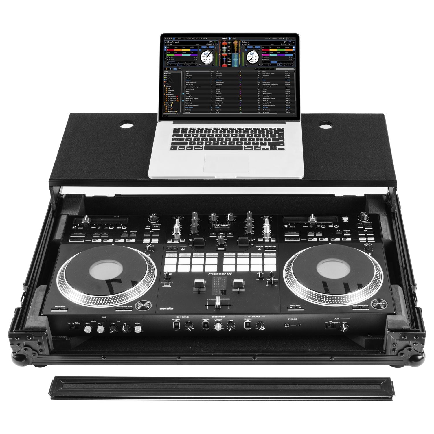 Odyssey FZGSDDJREV7WBL - Pioneer DDJ-REV7 Black Glide Style Flight Case with Wheels and Laptop Platform