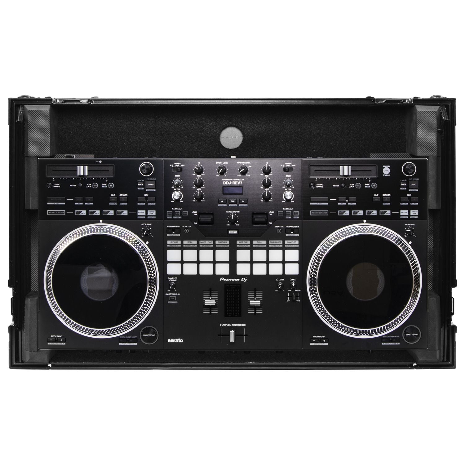 Odyssey FZGSDDJREV7WBL - Pioneer DDJ-REV7 Black Glide Style Flight Case with Wheels and Laptop Platform