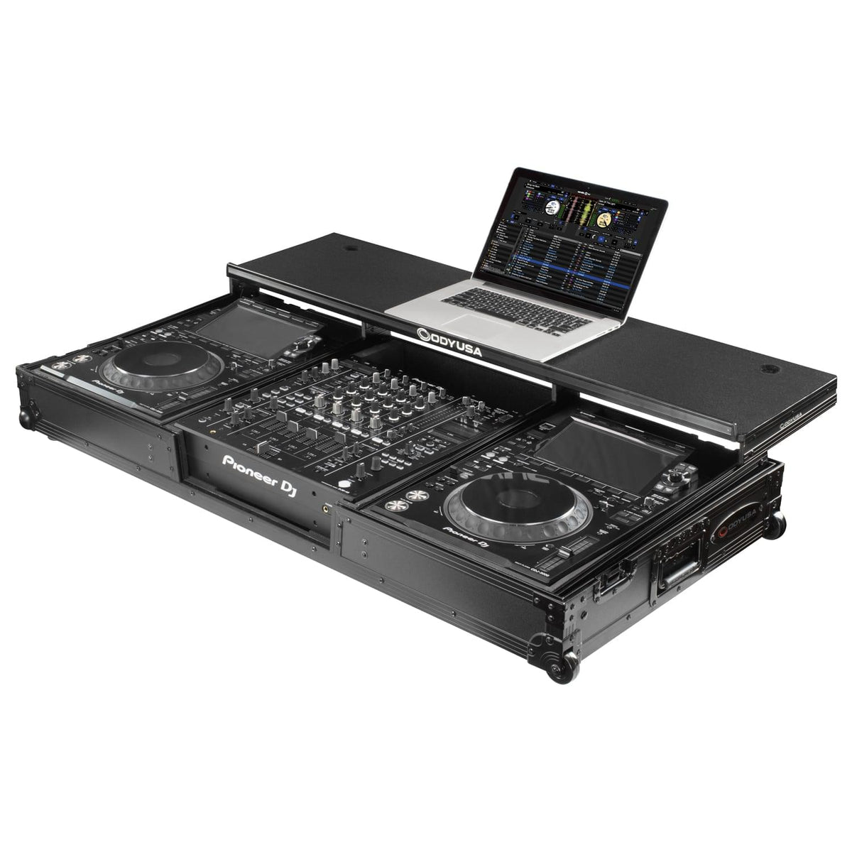 Odyssey FZGSDJMA9CDJWBL - Odyssey Glide Style Black Label DJ Coffin Flight Case with Wheels for DJM-A9 and CDJ-3000 or Similar Size Gear.