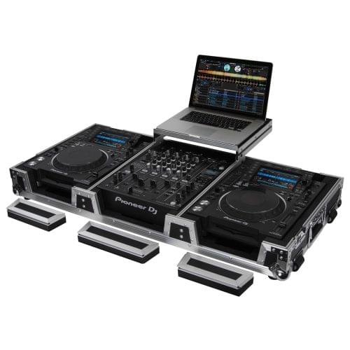 Odyssey FZGSL12CDJWR - Low Profile 12" Format DJ Mixer and Two Large Format Media Players Flight Coffin Case with Wheels and Glide Platform