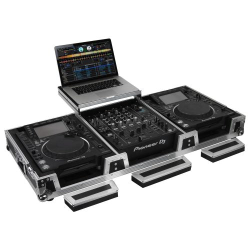 Odyssey FZGSL12CDJWR - Low Profile 12" Format DJ Mixer and Two Large Format Media Players Flight Coffin Case with Wheels and Glide Platform