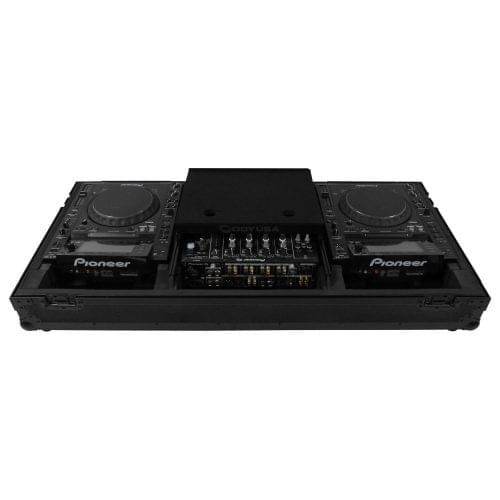Odyssey FZGSL12CDJWRBL - Black Low Profile 12" Format DJ Mixer and Two Large Format Media Players Flight Coffin Case with Wheels and Glide Platform