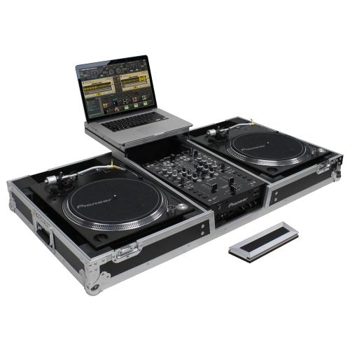 Odyssey FZGSLBM10WR - Low Profile 10" Format DJ Mixer and Two Battle Position Turntables Flight Coffin Case with Wheels and Glide Platform