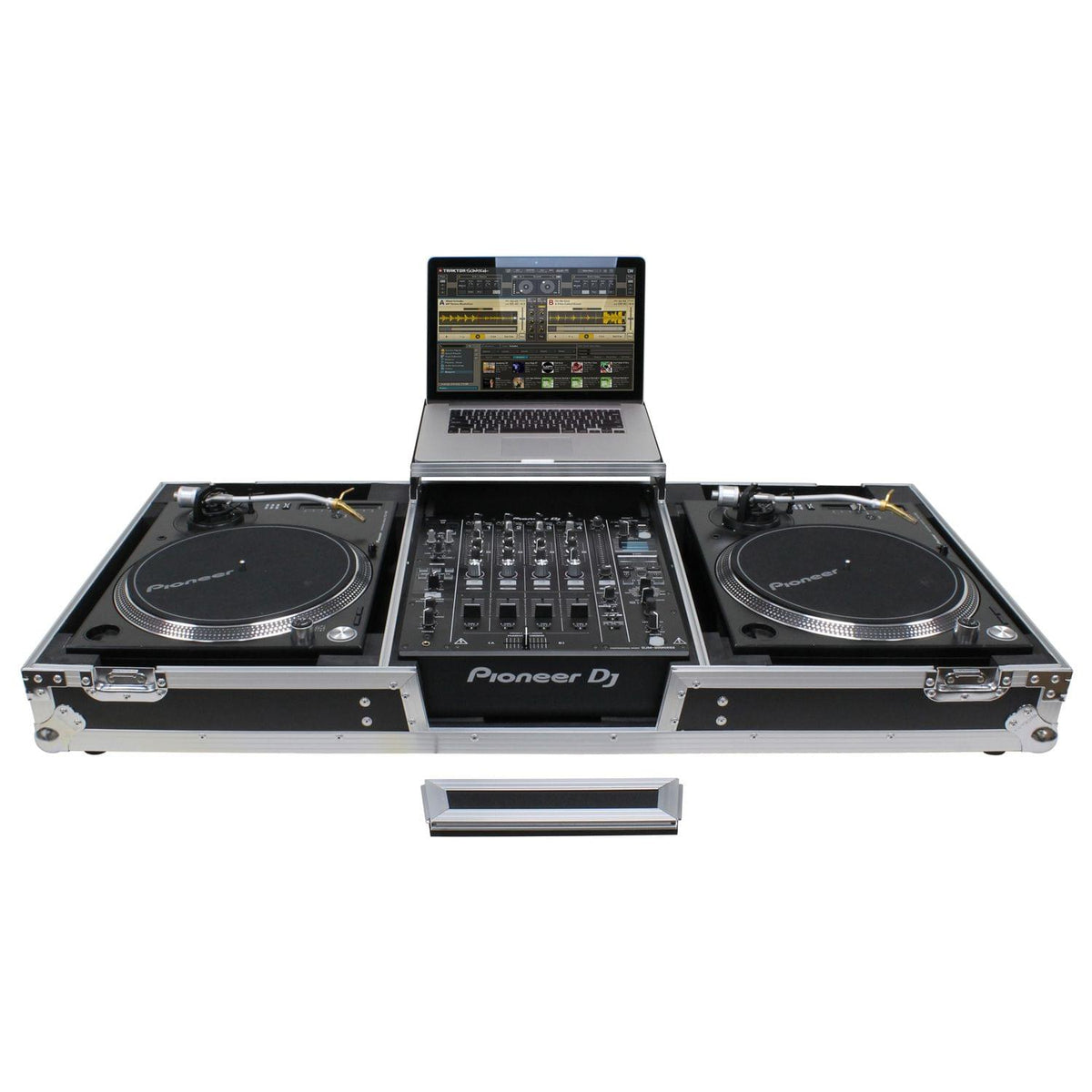 Odyssey FZGSLBM12WR - Low Profile 12" Format DJ Mixer and Two Battle Position Turntables Flight Coffin Case with Wheels and Glide Platform.