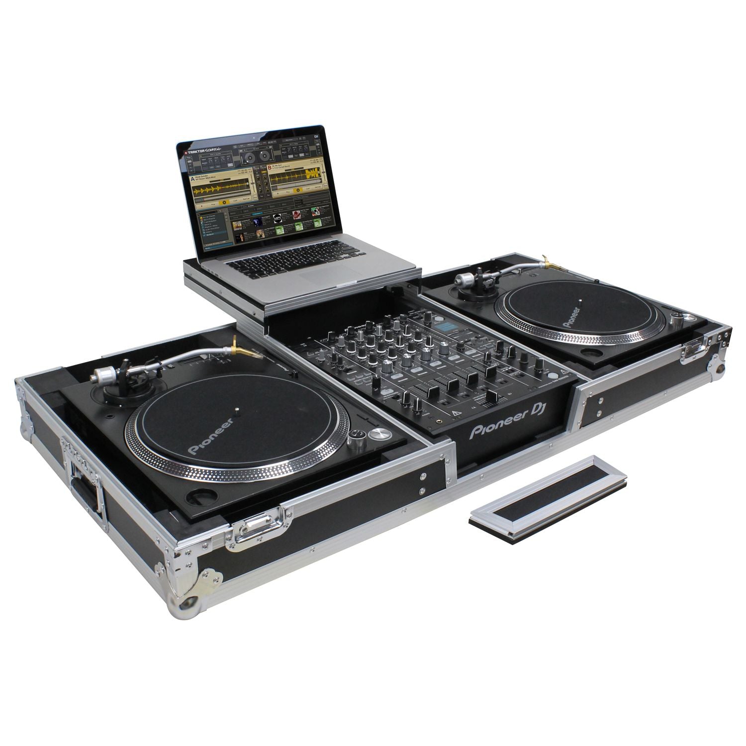 Odyssey FZGSLBM12WR - Low Profile 12" Format DJ Mixer and Two Battle Position Turntables Flight Coffin Case with Wheels and Glide Platform.