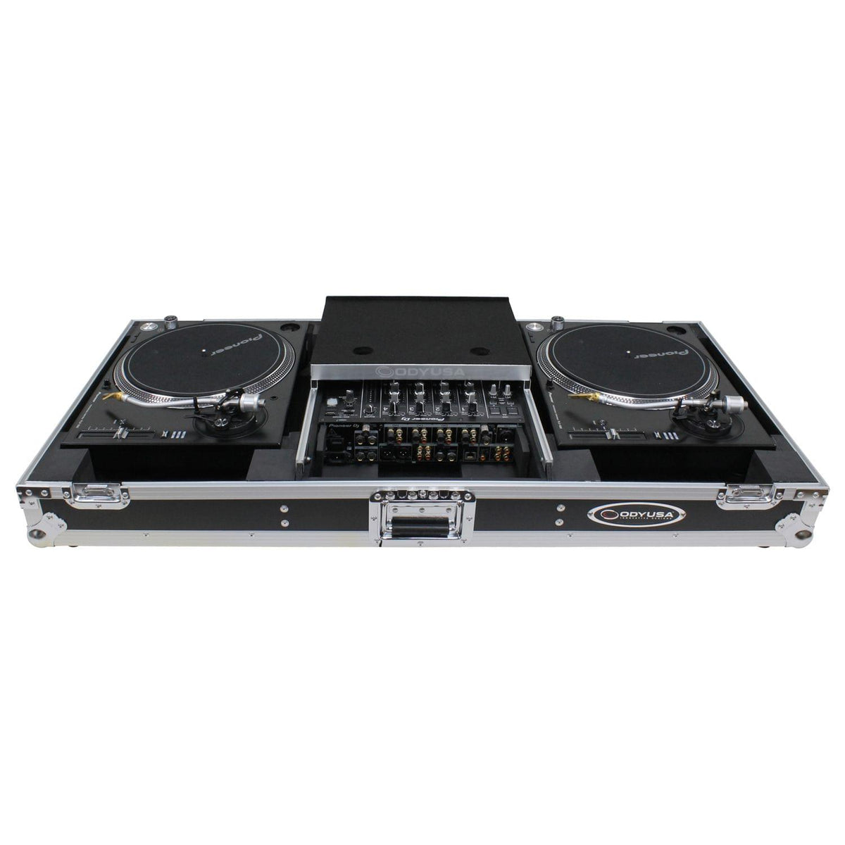 Odyssey FZGSLBM12WR - Low Profile 12" Format DJ Mixer and Two Battle Position Turntables Flight Coffin Case with Wheels and Glide Platform.