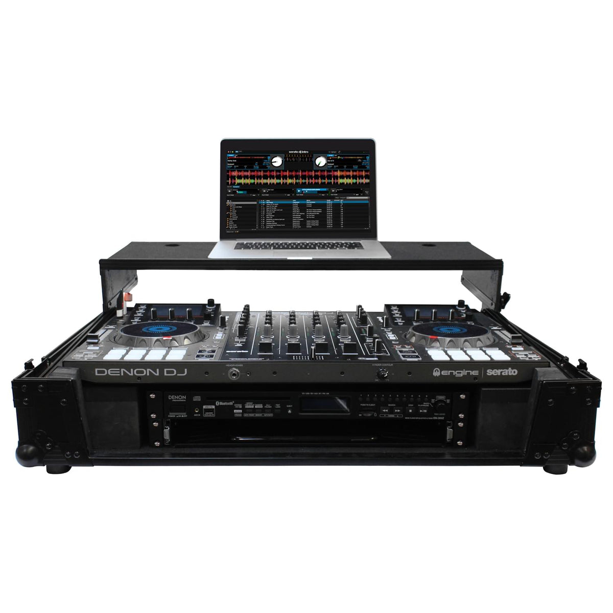 Odyssey FZGSMCX8000W2BL - Black Denon MCX8000 Flight Case with 2U Rack Space, Wheels, and Glide Platform