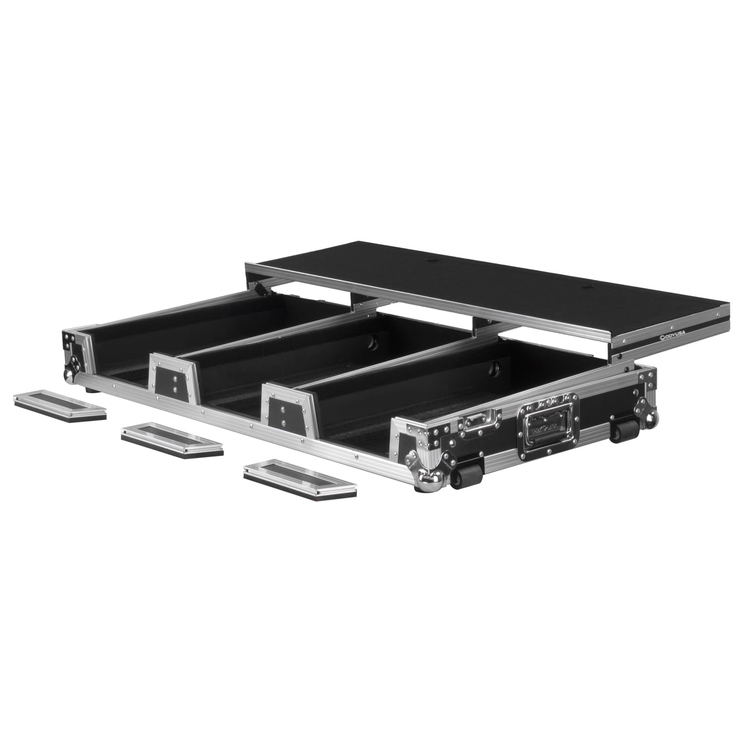 Odyssey FZGSP12CDJW2 - Universal 12″ Format DJ Mixer and Two Large Format Media Players Flight Coffin Case with Full Glide Platform