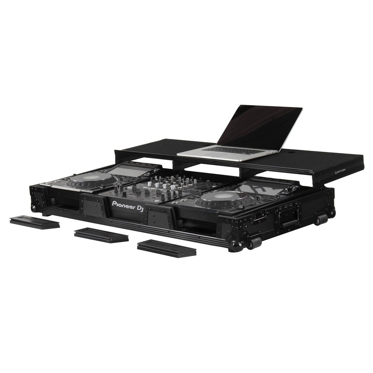 Odyssey FZGSP12CDJW2BL - Odyssey Full Glide Platform Black Label DJ Coffin Flight Case for 12″ Format DJ Mixer and Two Large Format Media Players.