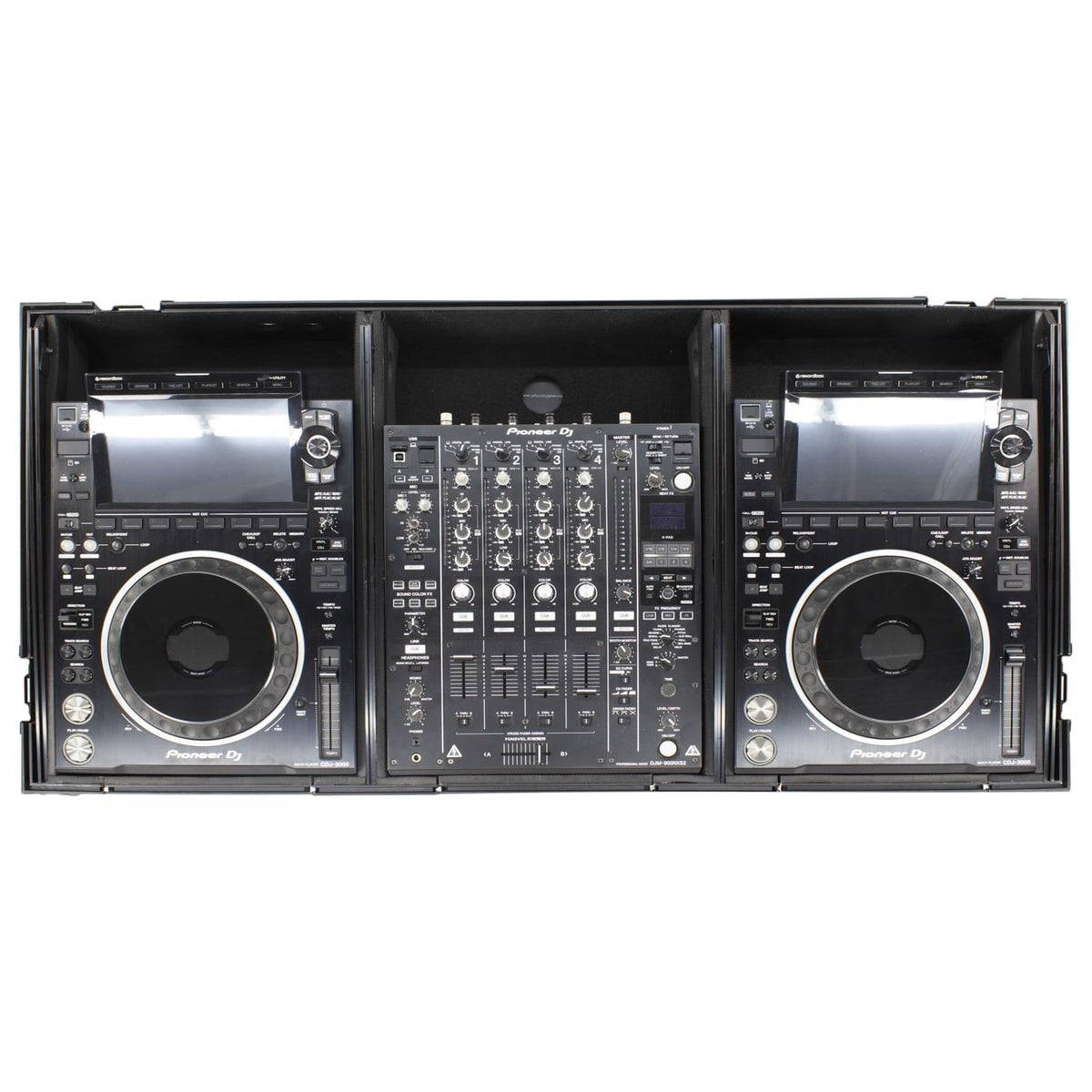Odyssey FZGSP12CDJW2BL - Odyssey Full Glide Platform Black Label DJ Coffin Flight Case for 12″ Format DJ Mixer and Two Large Format Media Players.