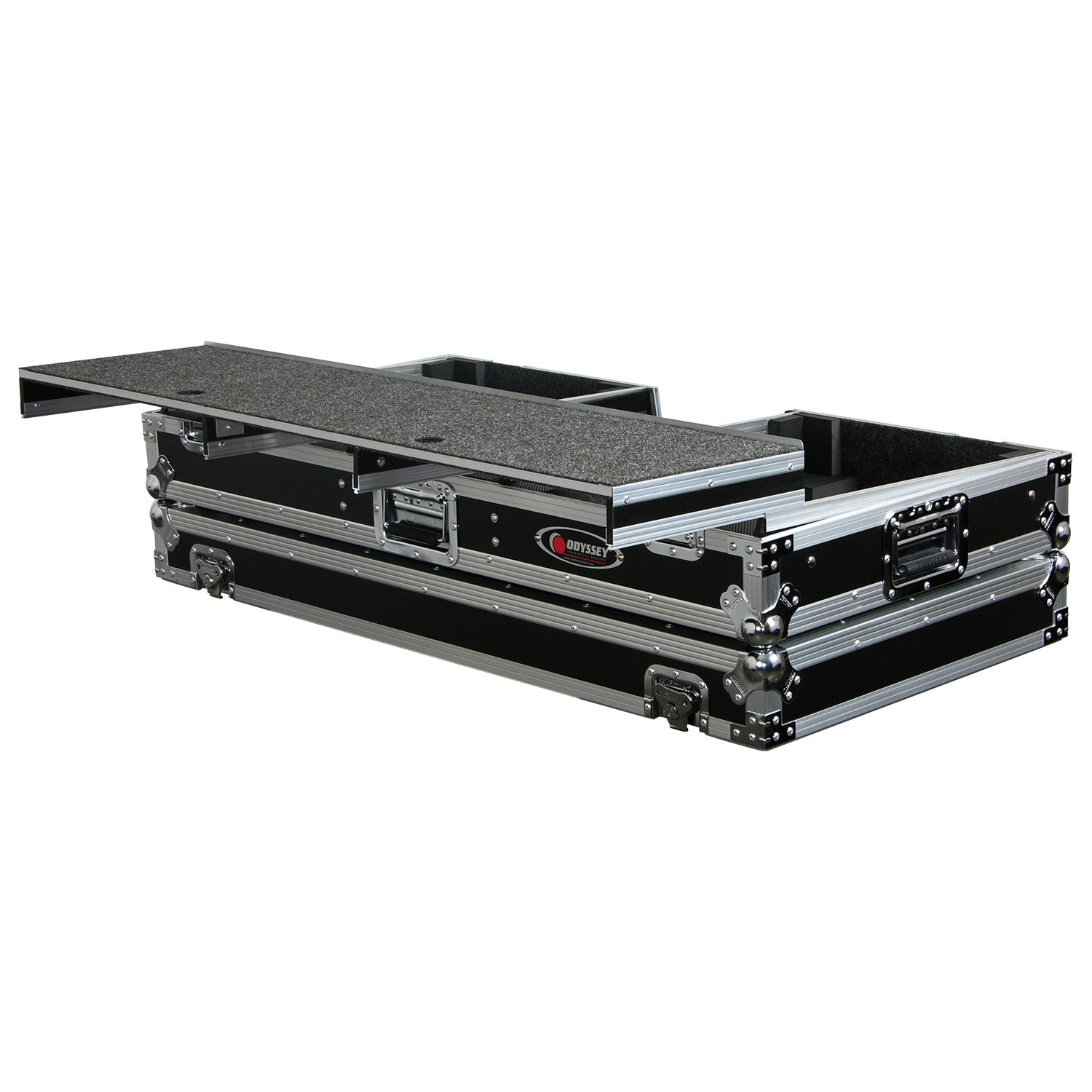Odyssey FZGSPBM10W - Universal 10" Format DJ Mixer and Two Battle Position Turntables Flight Coffin Case with Full Glide Platform.