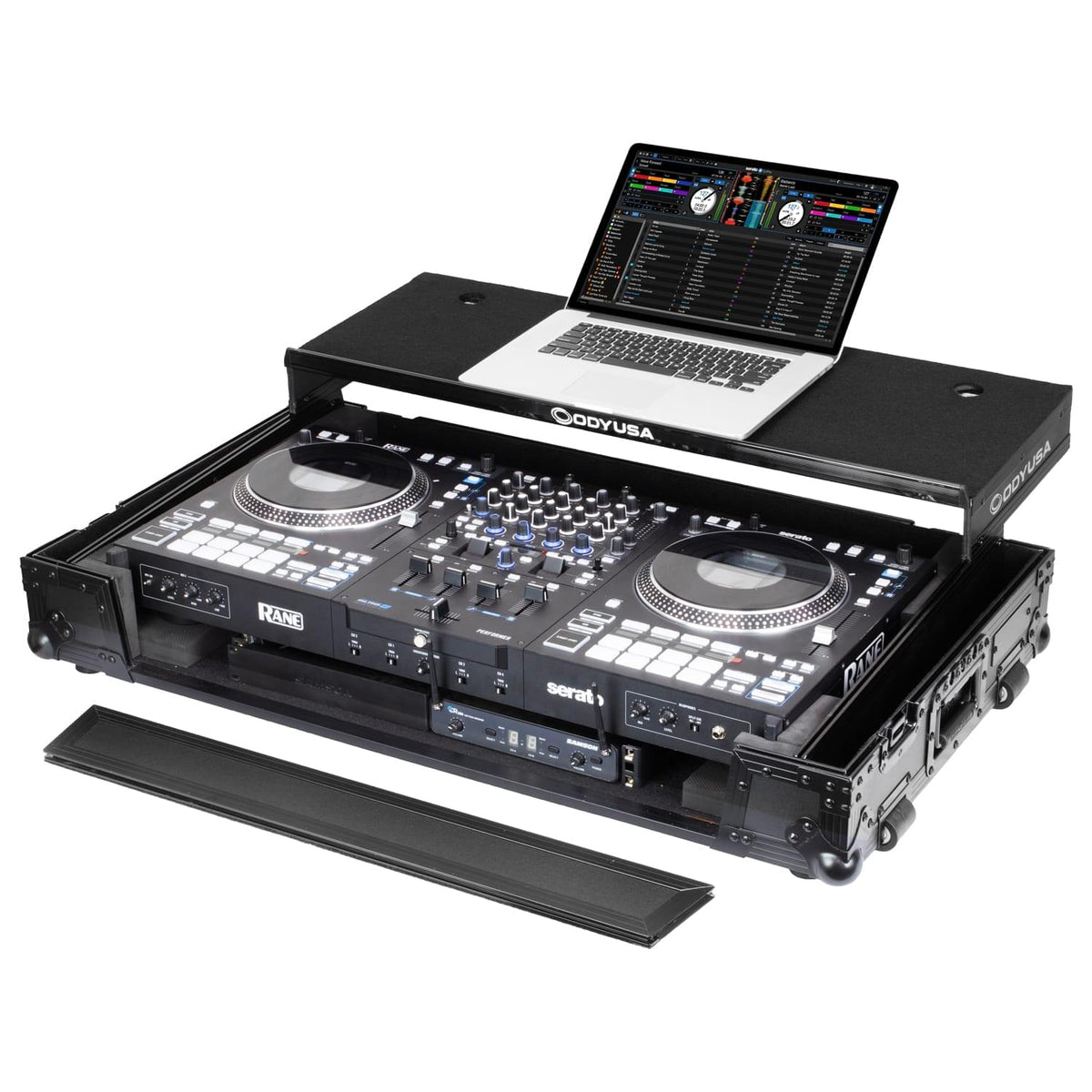 Odyssey FZGSPERFORMERW1BL - RANE PERFORMER Black Label 1U Flight Case with Glide Style Laptop Platform and Wheels.