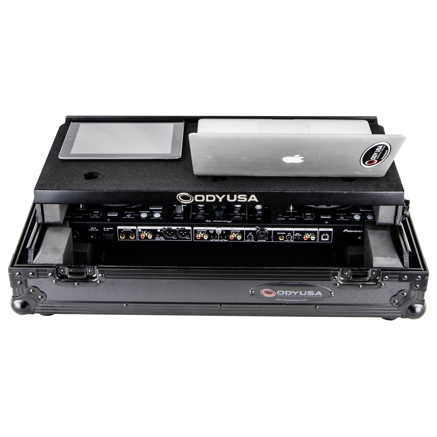 Odyssey FZGSPIDDJ8001BL - Black Pioneer DDJ-800 Flight Case with Bottom 1U Rack Space and Glide Platform.