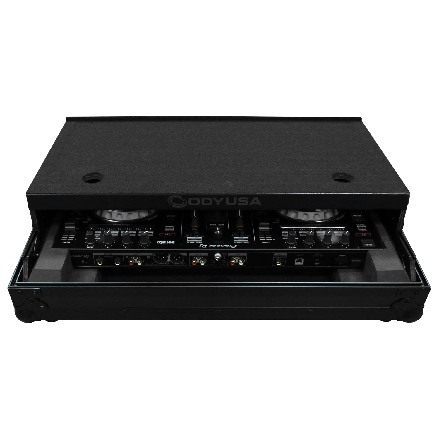 Odyssey FZGSPIDDJSR2BL - Black Pioneer DDJ-SR2 Flight Case with Glide Platform.