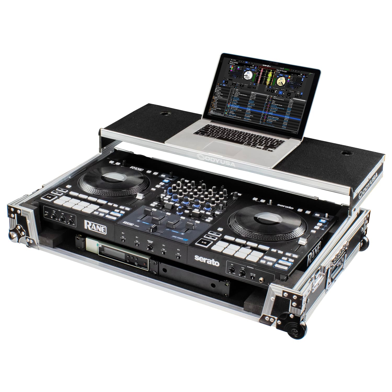 Odyssey FZGSRANE4W1 - RANE FOUR 1U Flight Case with Glide Style Laptop Platform and Wheels.
