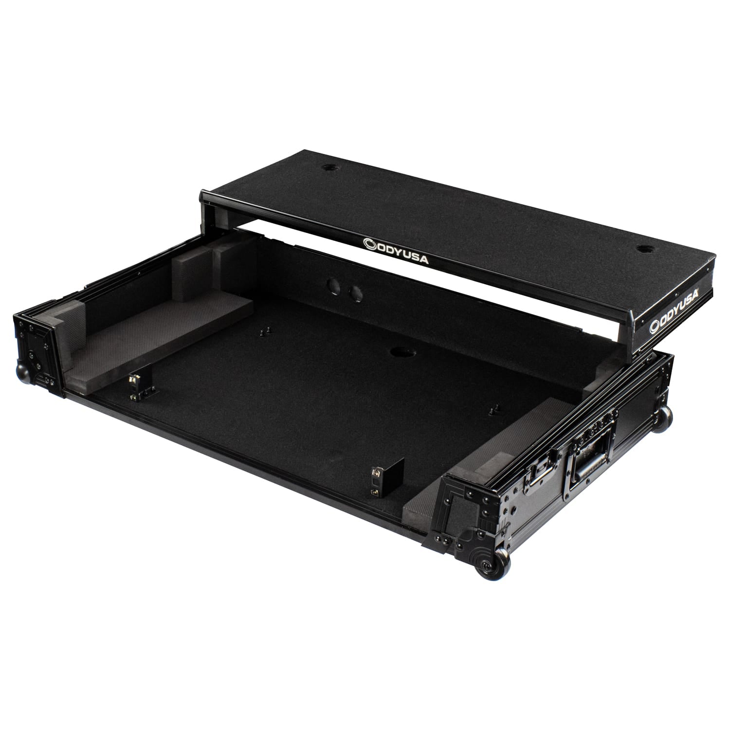 Odyssey FZGSRANE4W1BL - RANE FOUR Black Label 1U Flight Case with Glide Style Laptop Platform and Wheels