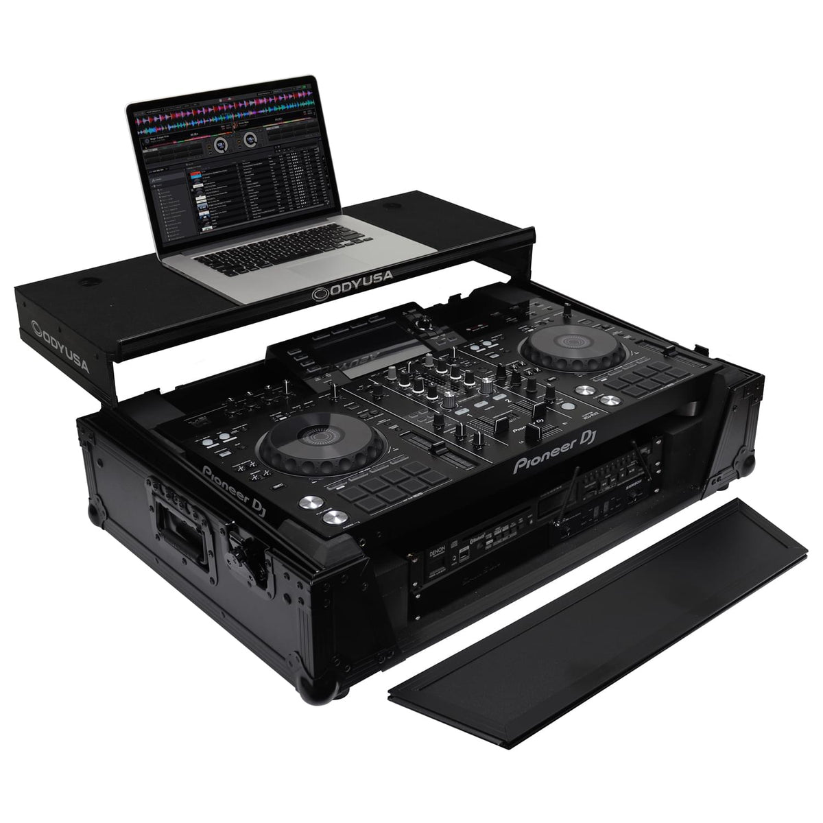 Odyssey FZGSXDJRX2W2BL - Black Pioneer XDJ-RX / XDJ-RX2 Flight Case with 2U Rack Space and Glide Platform